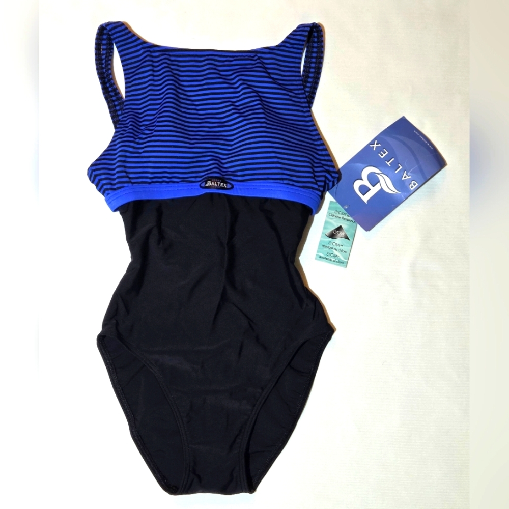 Swimsuit  Baltex Blue and Black Made In Canada 1990s